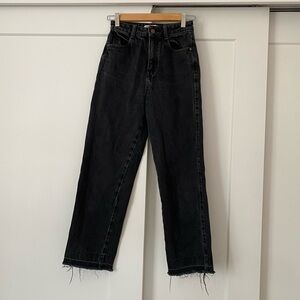 ZARA Button Fly Ripped Frayed Hem Ankle Straight Jeans Charcoal Wash Size 2